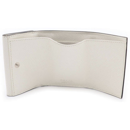 Prada Saffiano Trifold Wallet Compact Coin Case White Leather Silver — view 4