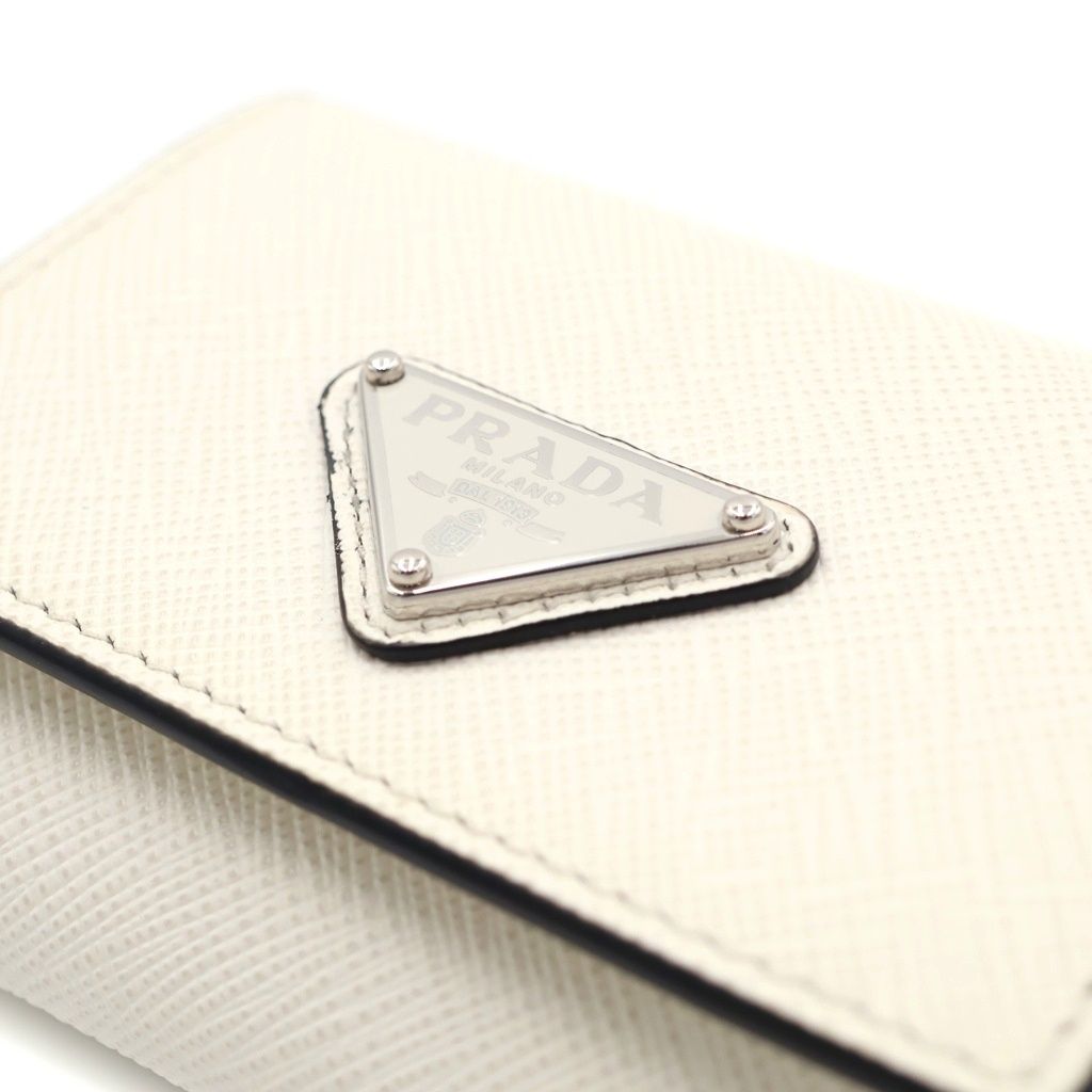 Prada Saffiano Trifold Wallet Compact Coin Case White Leather Silver — view 5