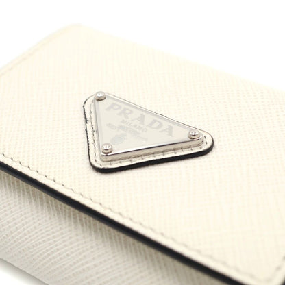 Prada Saffiano Trifold Wallet Compact Coin Case White Leather Silver — view 5