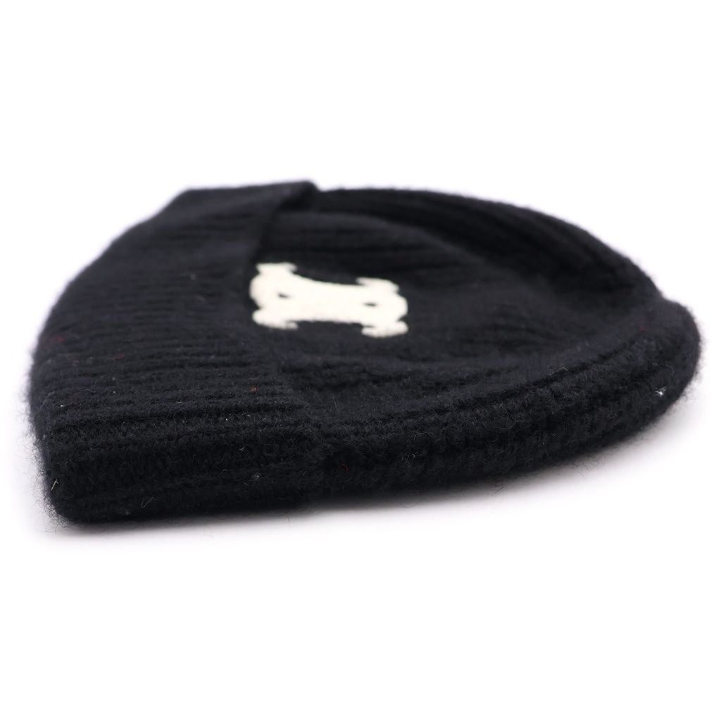 Celine Triomphe Logo Cashmere Knit Cap Hat Black — view 4