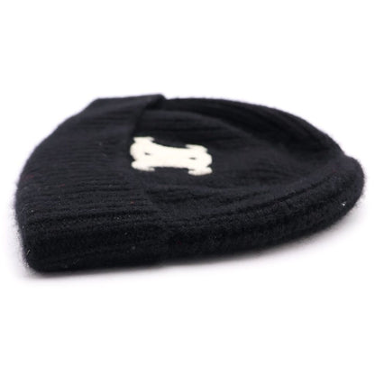 Celine Triomphe Logo Cashmere Knit Cap Hat Black — view 4