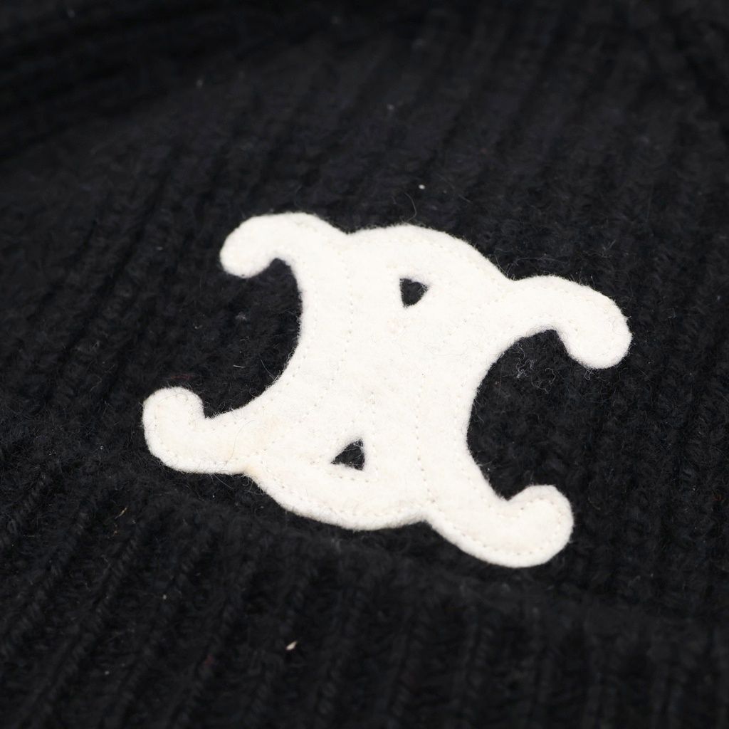Celine Triomphe Logo Cashmere Knit Cap Hat Black — view 5