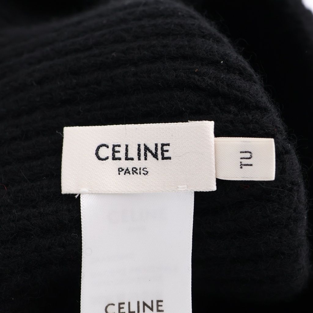 Celine Triomphe Logo Cashmere Knit Cap Hat Black — view 7