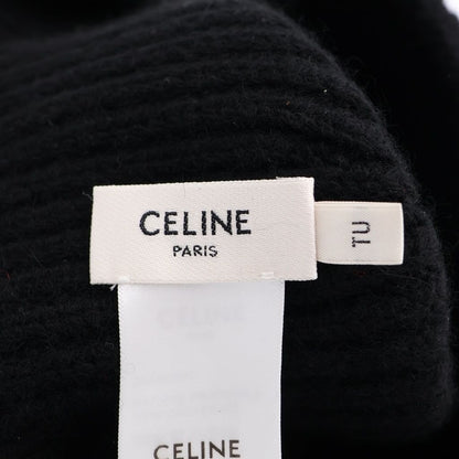 Celine Triomphe Logo Cashmere Knit Cap Hat Black — view 7