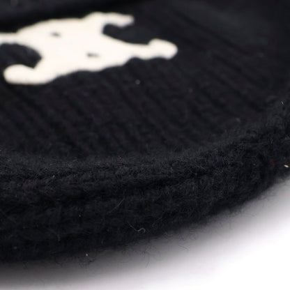Celine Triomphe Logo Cashmere Knit Cap Hat Black — view 6