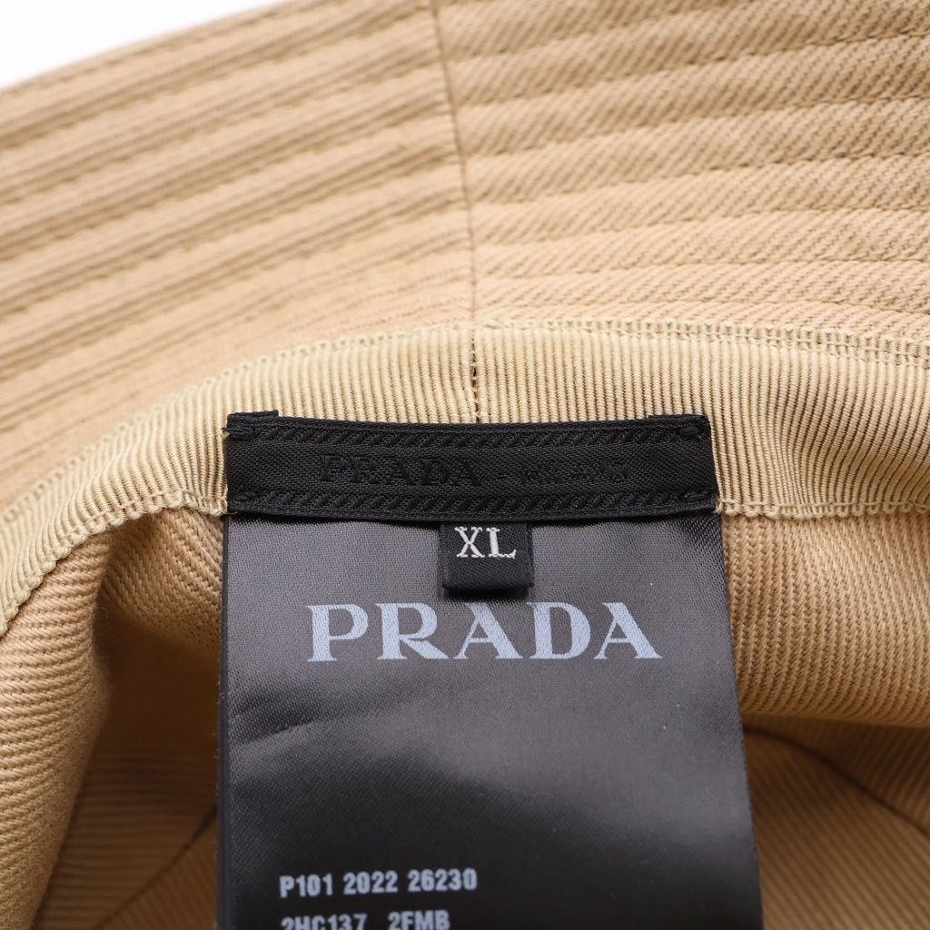 Prada Triangle Logo Drill Bucket Hat Beige — view 7