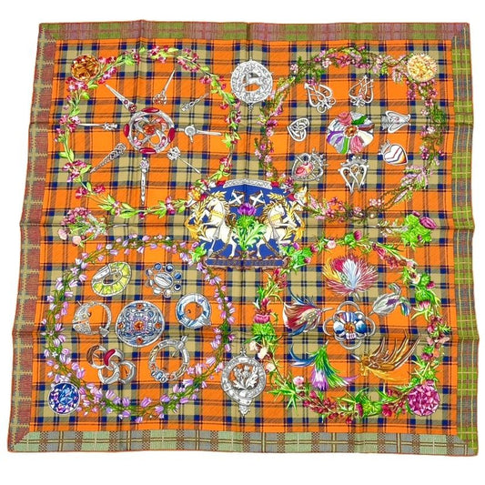 Hermes Carre 90 Silk Scarf Fleurs D'ecosse Scottish Flower Multicolor