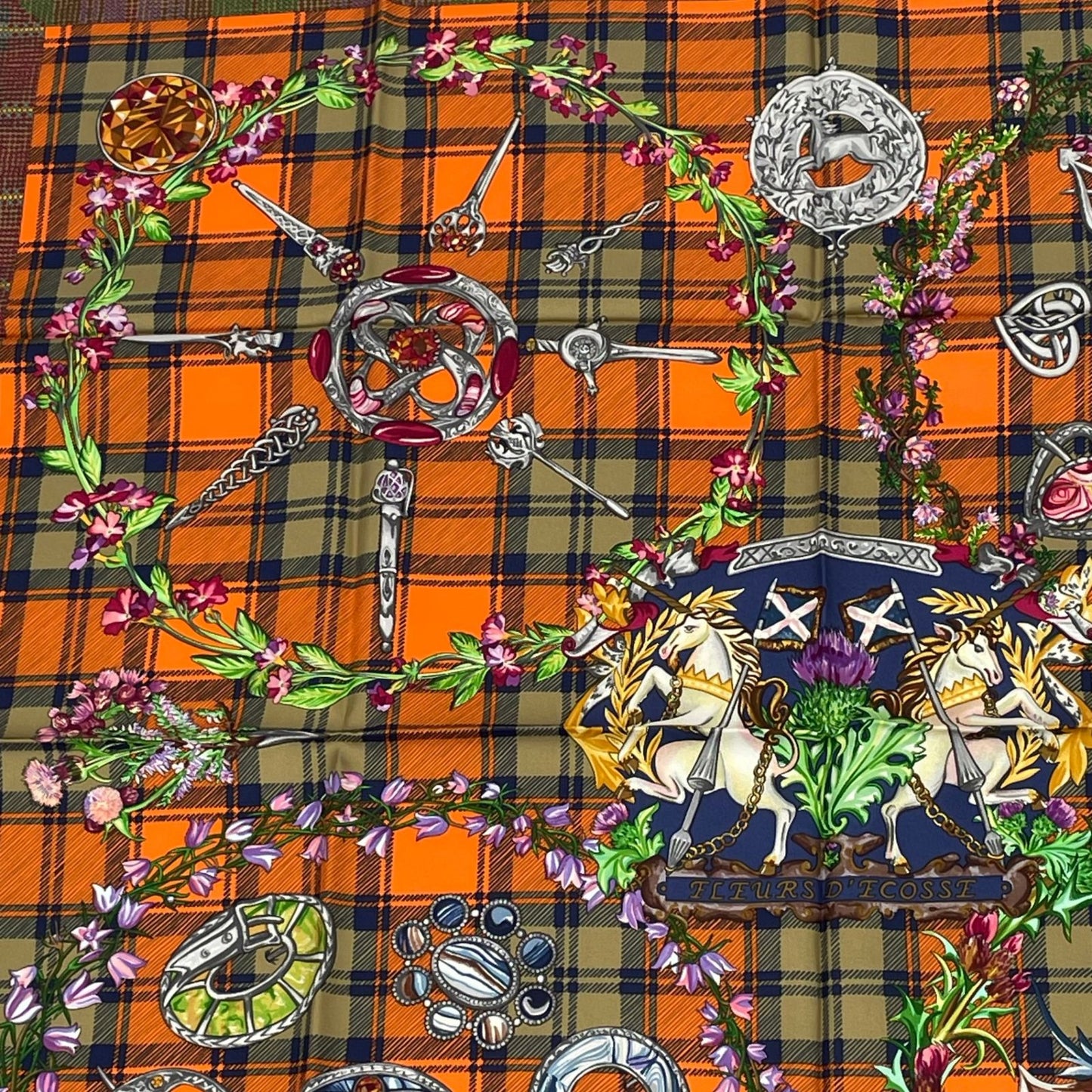 Hermes Carre 90 Silk Scarf Fleurs D'ecosse Scottish Flower Multicolor — view 2