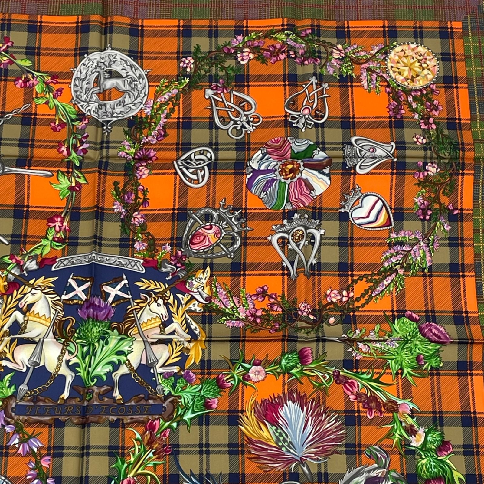 Hermes Carre 90 Silk Scarf Fleurs D'ecosse Scottish Flower Multicolor — view 3