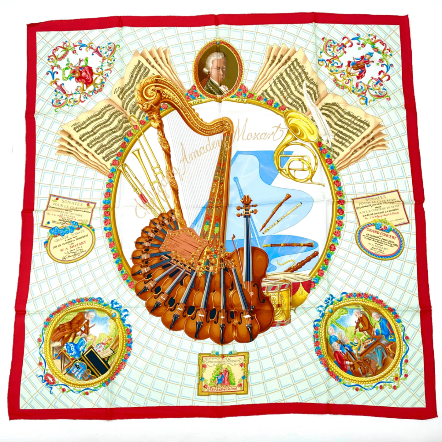 Hermes Carre 90 Wolfgang Amadeus Mozart Hymn to Silk Scarf Multicolor