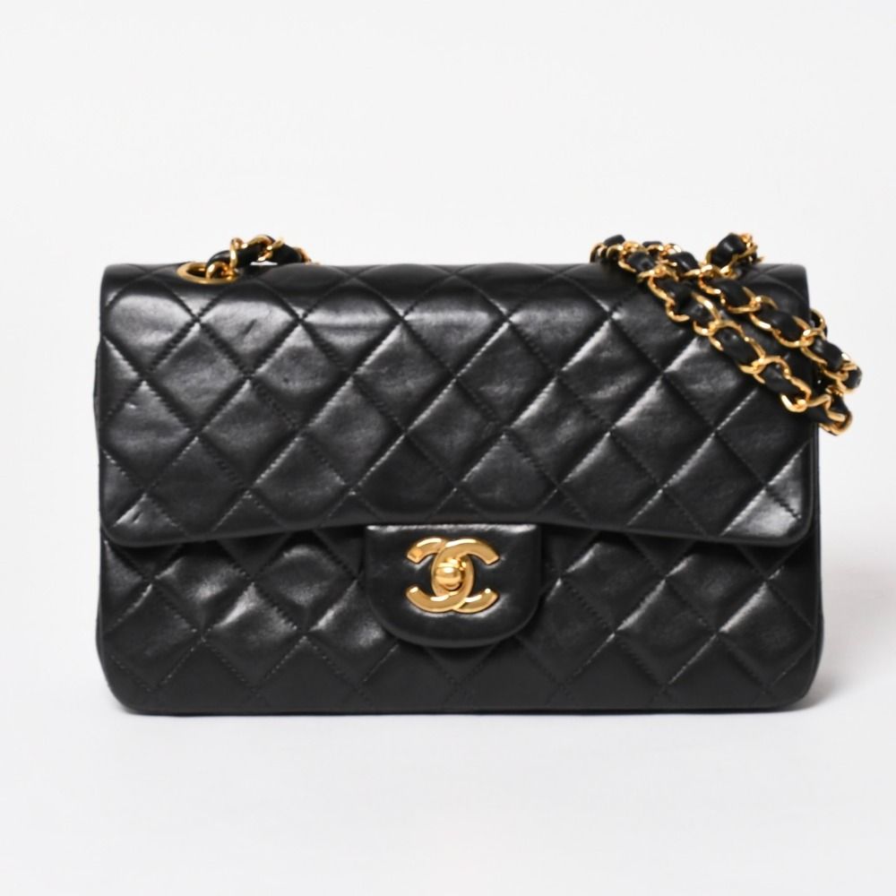 Chanel Quilted 23 Double Flap Chain Shoulder Bag CC Logo Lambskin Black