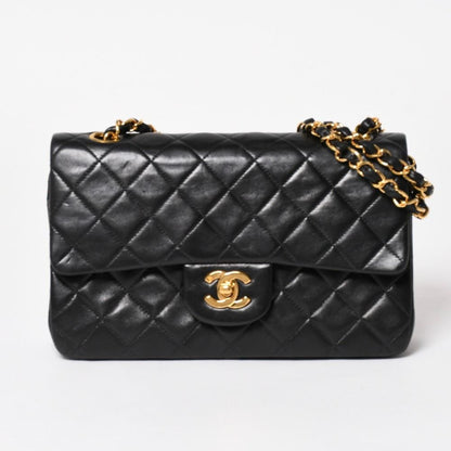 Chanel Quilted 23 Double Flap Chain Shoulder Bag CC Logo Lambskin Black