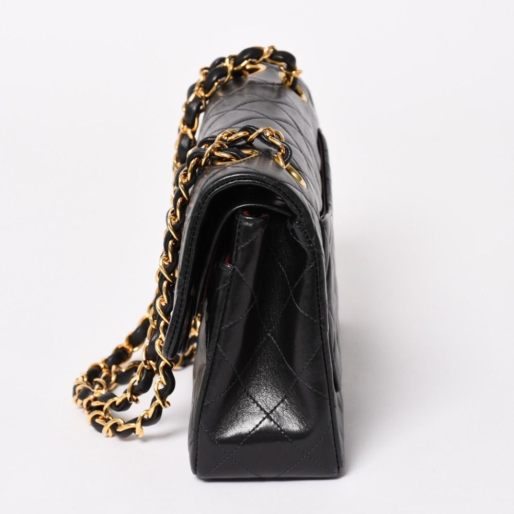 Chanel Quilted 23 Double Flap Chain Shoulder Bag CC Logo Lambskin Black — view 4