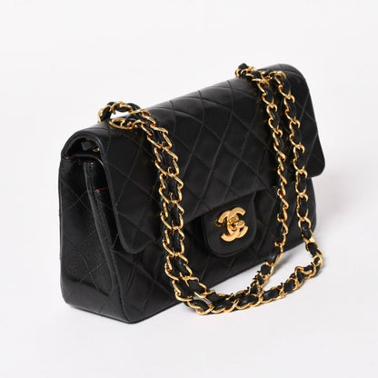 Chanel Quilted 23 Double Flap Chain Shoulder Bag CC Logo Lambskin Black — view 3