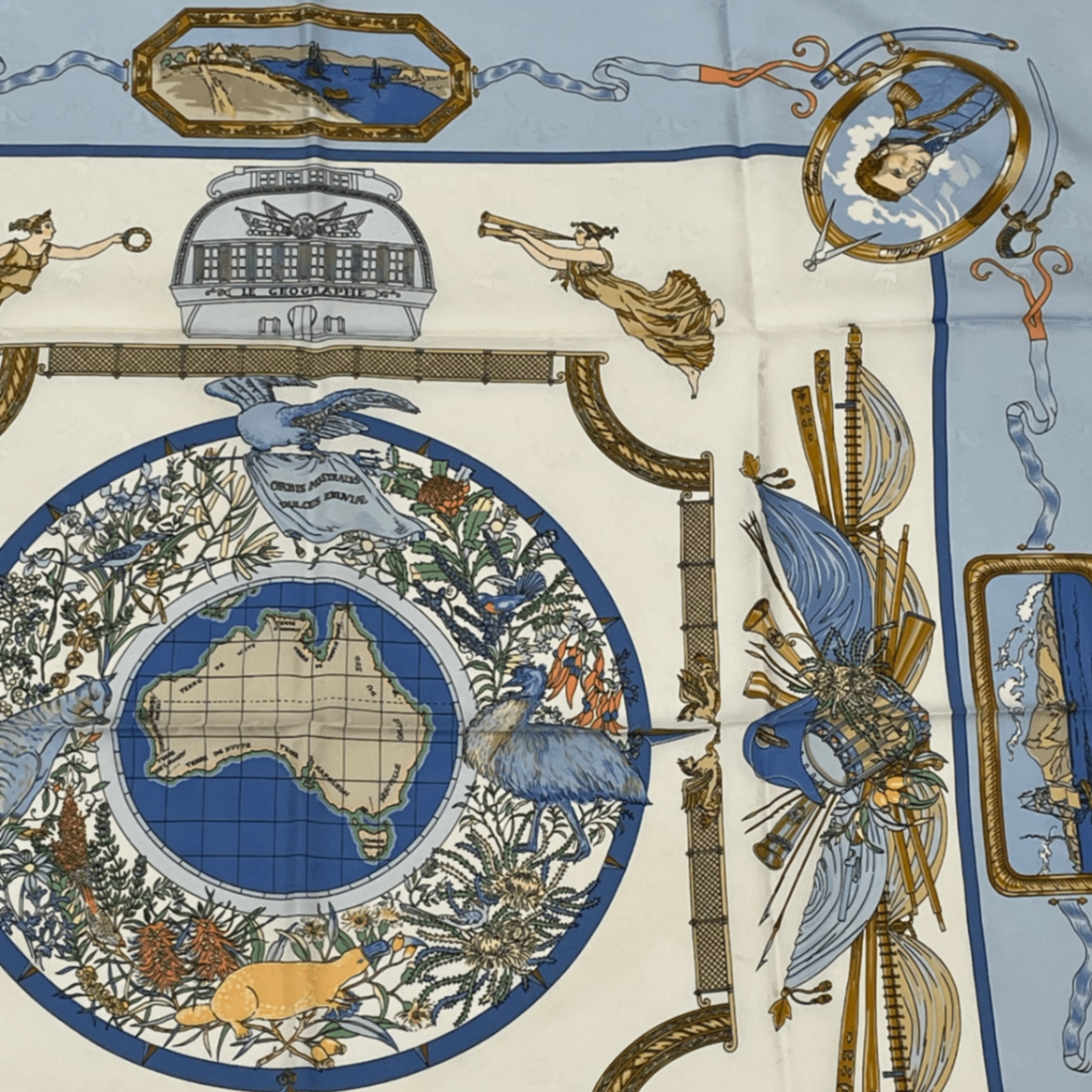 Hermes Carre 90 le Geographe Geographer Blue Multicolor Silk Scarf — view 3
