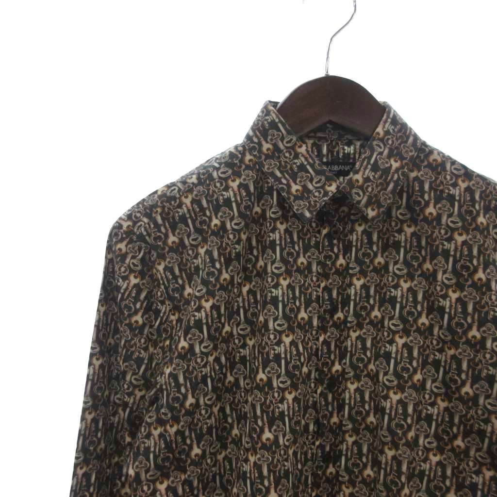 Dolce & Gabbana Sicilia Shirt Long Sleeve Key Pattern Cotton Brown 39 — view 3