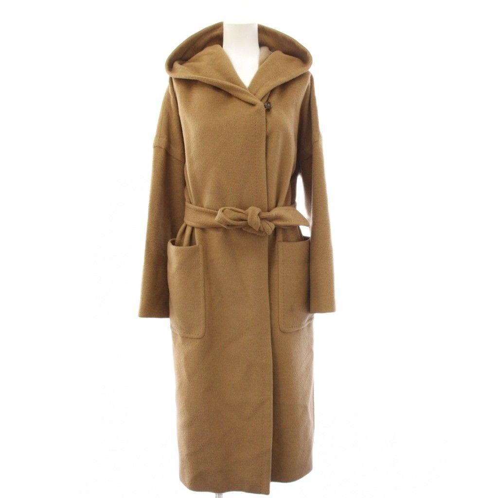 Max Mara Hooded Coat Long with Waist Ribbon Camel 40 Beige