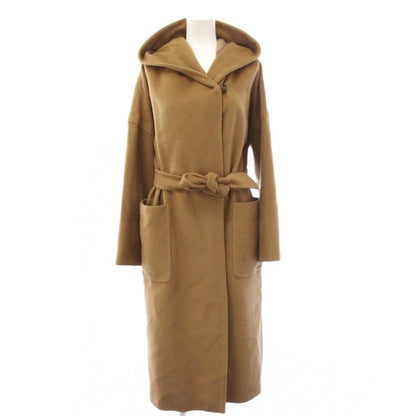 Max Mara Hooded Coat Long with Waist Ribbon Camel 40 Beige