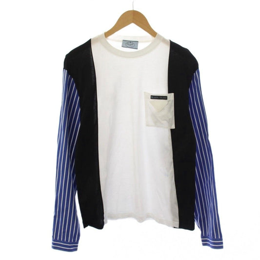 Prada T-Shirt Long Sleeve Crew Neck Striped Pattern XS Blue White Black