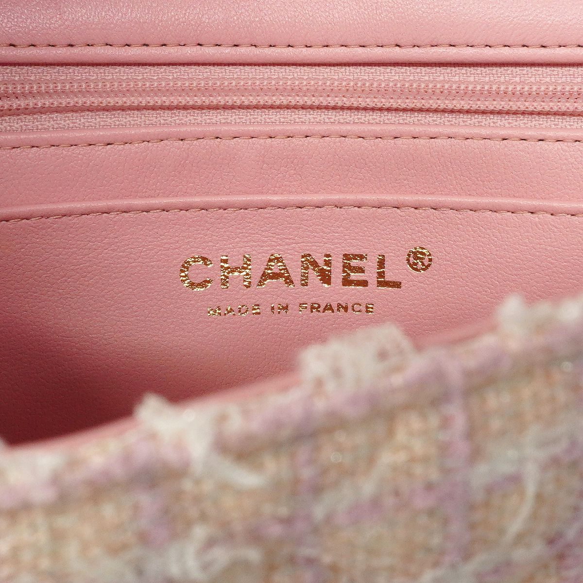 Chanel Handbag Quilted Top Handle Tweed Pink Champagne Gold 2-Way — view 5