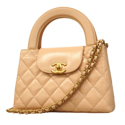 Chanel Handbag Quilted Calfskin Beige Gold 2-Way