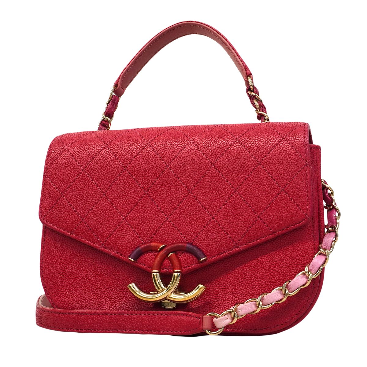 Chanel Handbag Quilted Caviar Leather Pink Gold 2-Way
