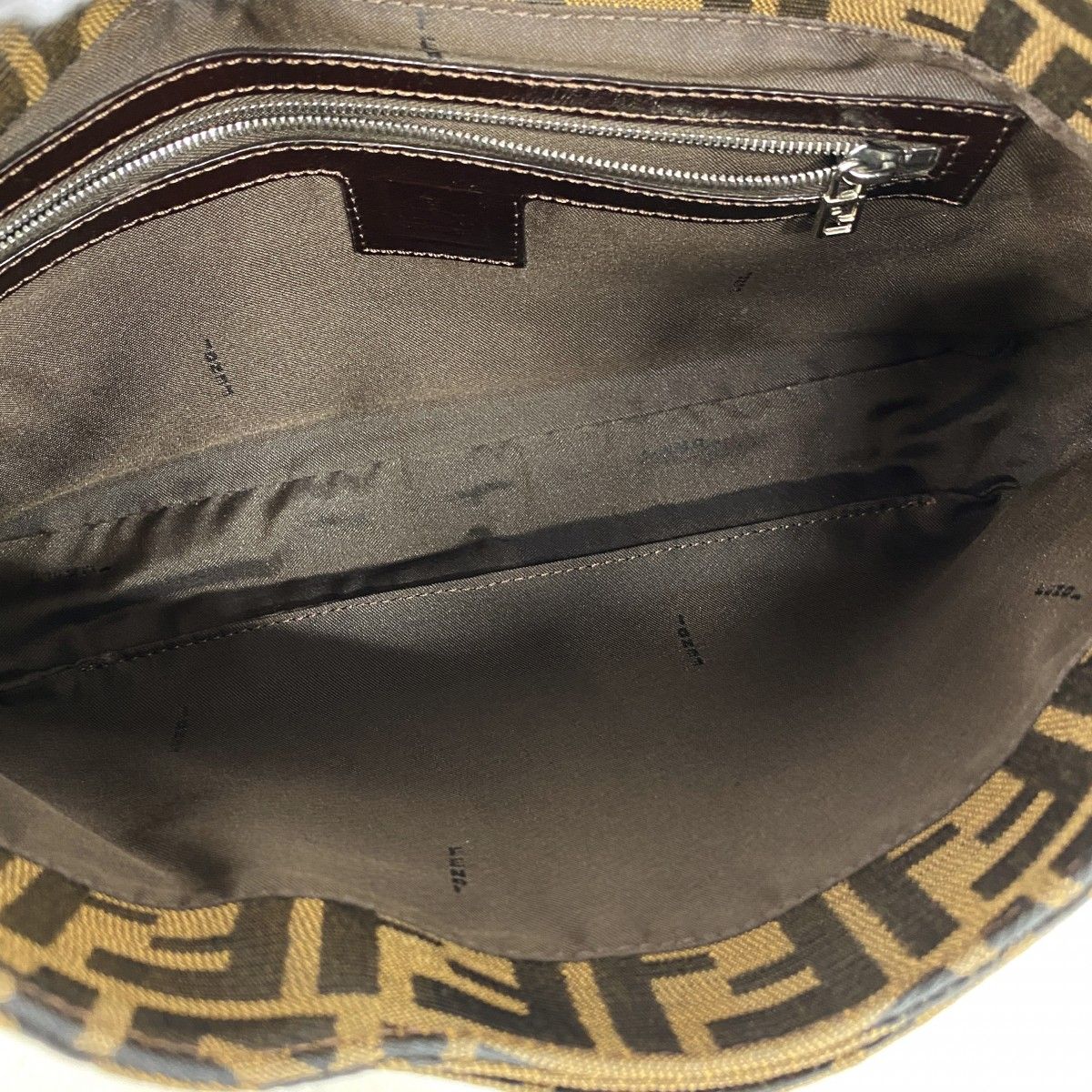 Fendi Handbag Zucca Nylon Canvas Brown Silver — view 4