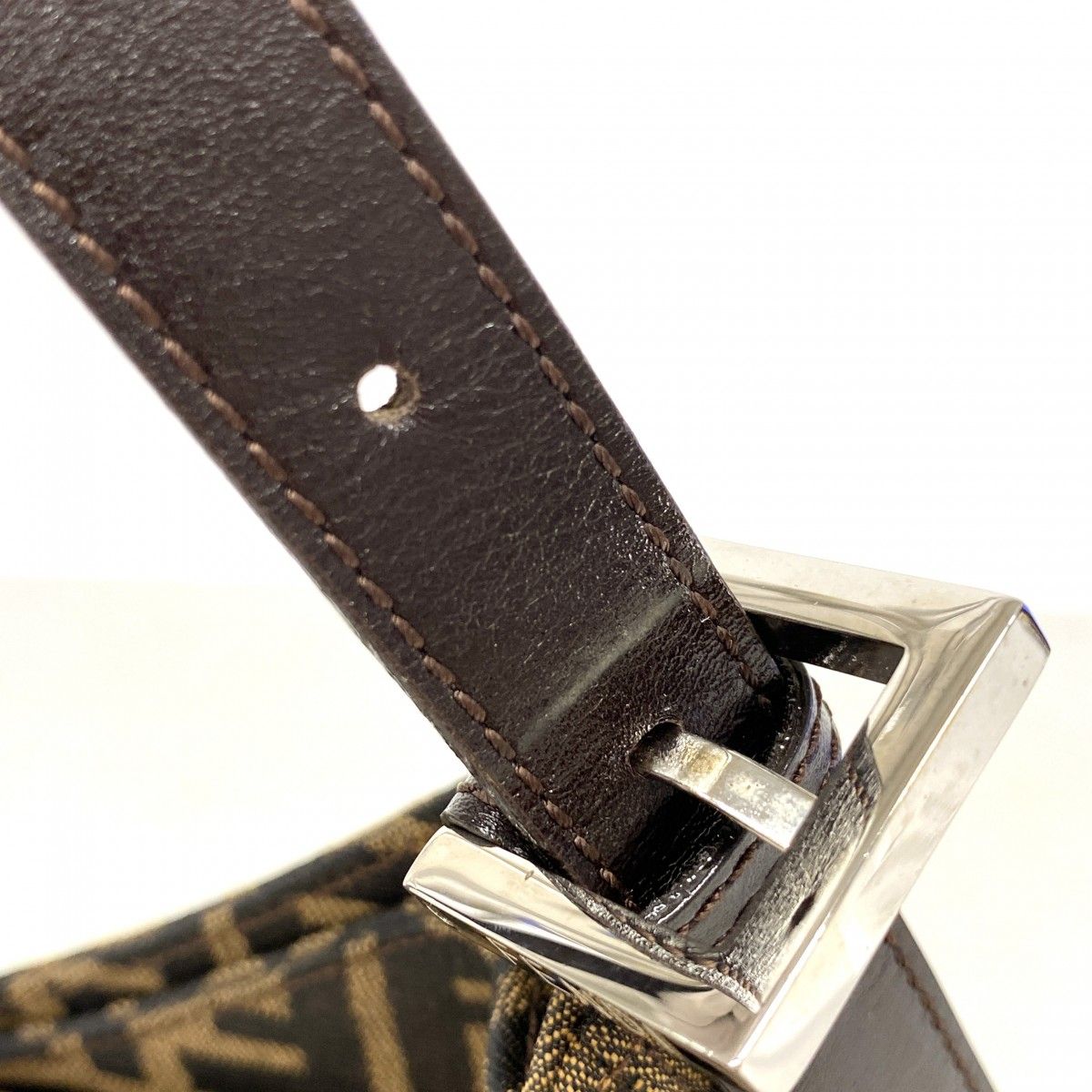 Fendi Handbag Zucca Nylon Canvas Brown Silver — view 8