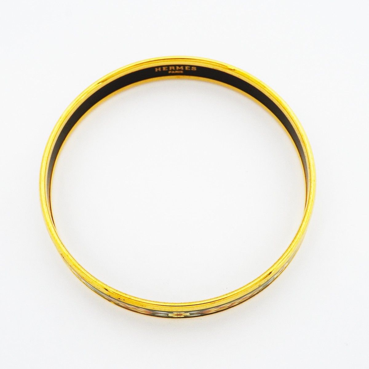 Hermes Bangle Enamel PM Gold Plated Cloisonne Green Bracelet — view 3