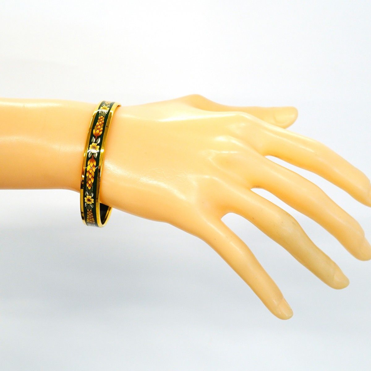 Hermes Bangle Enamel PM Gold Plated Cloisonne Green Bracelet — view 6