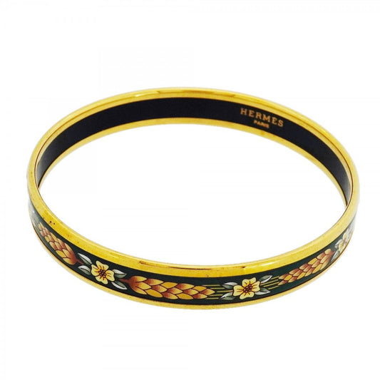 Hermes Bangle Enamel PM Gold Plated Cloisonne Green Bracelet