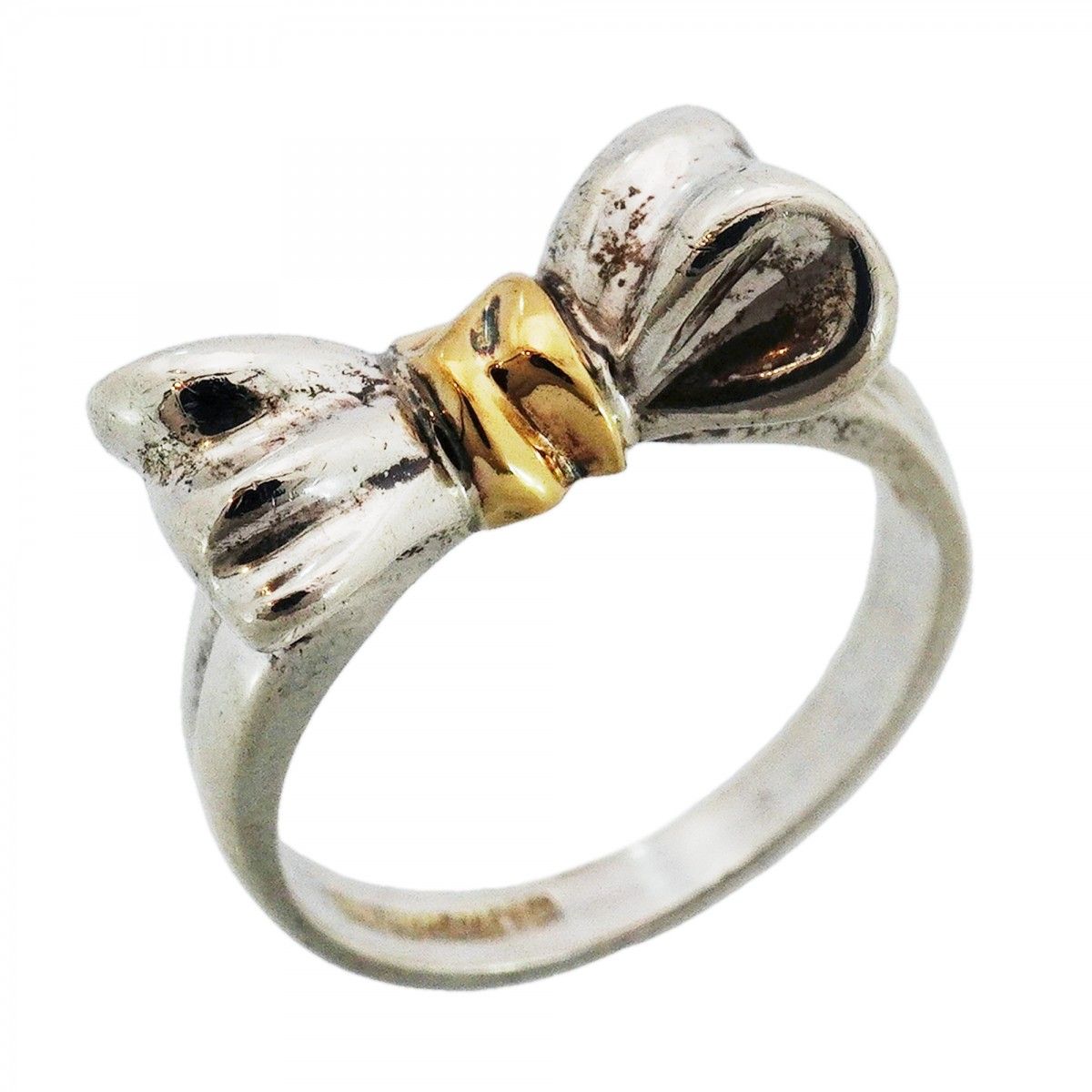 Tiffany & Co Ring Ribbon Motif 18k Yellow Gold 925 Sterling Silver