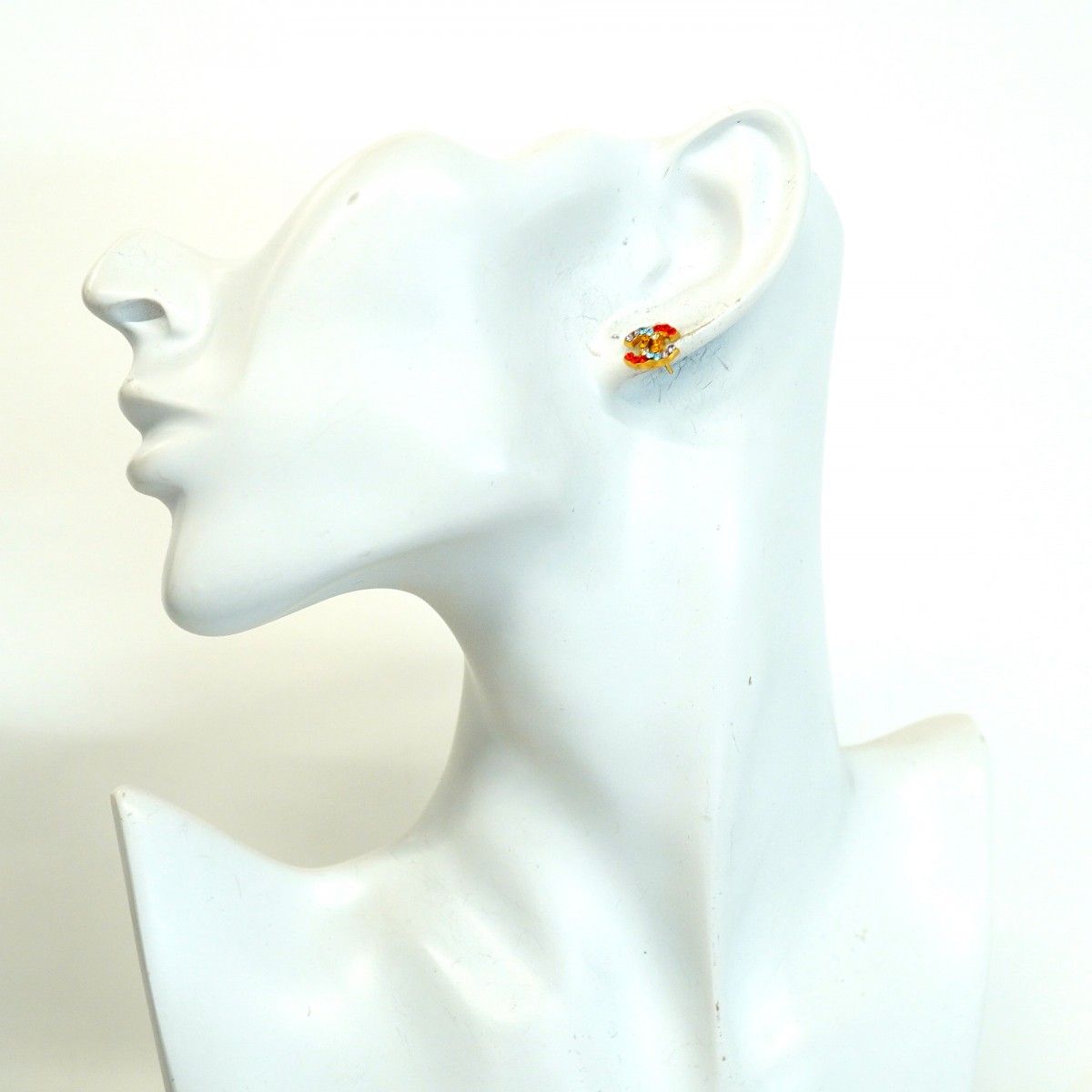 Chanel Earrings CC Logo Gold Plated Color Stone Multicolor — view 5