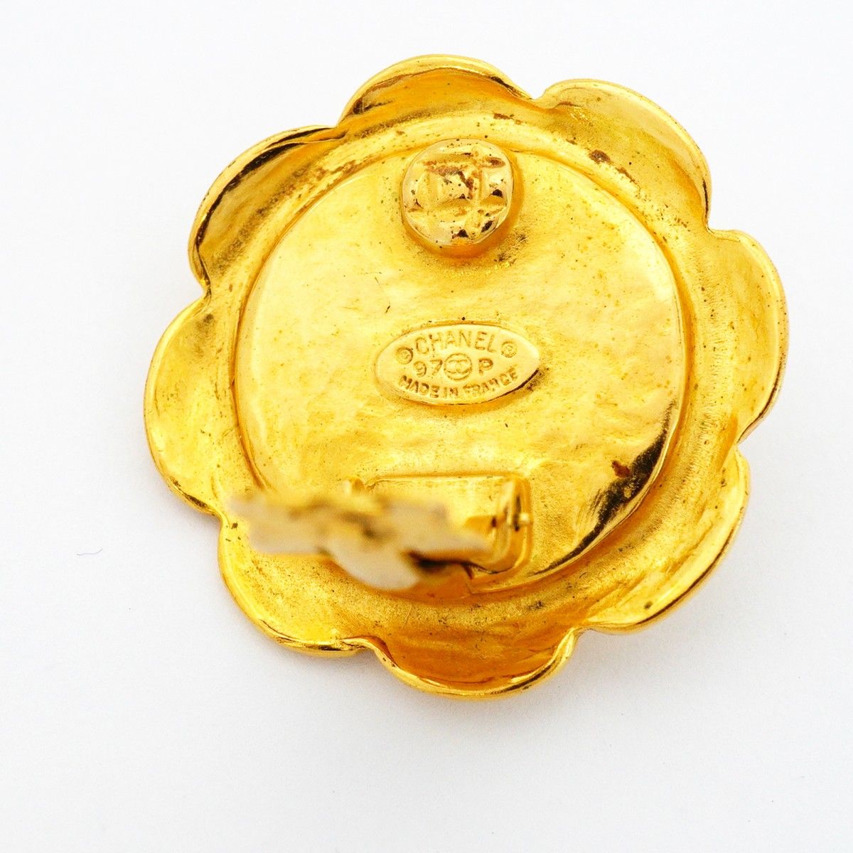 Chanel Earrings Vintage CC Logo Flower Motif Gold Plated Faux Pearl — view 4