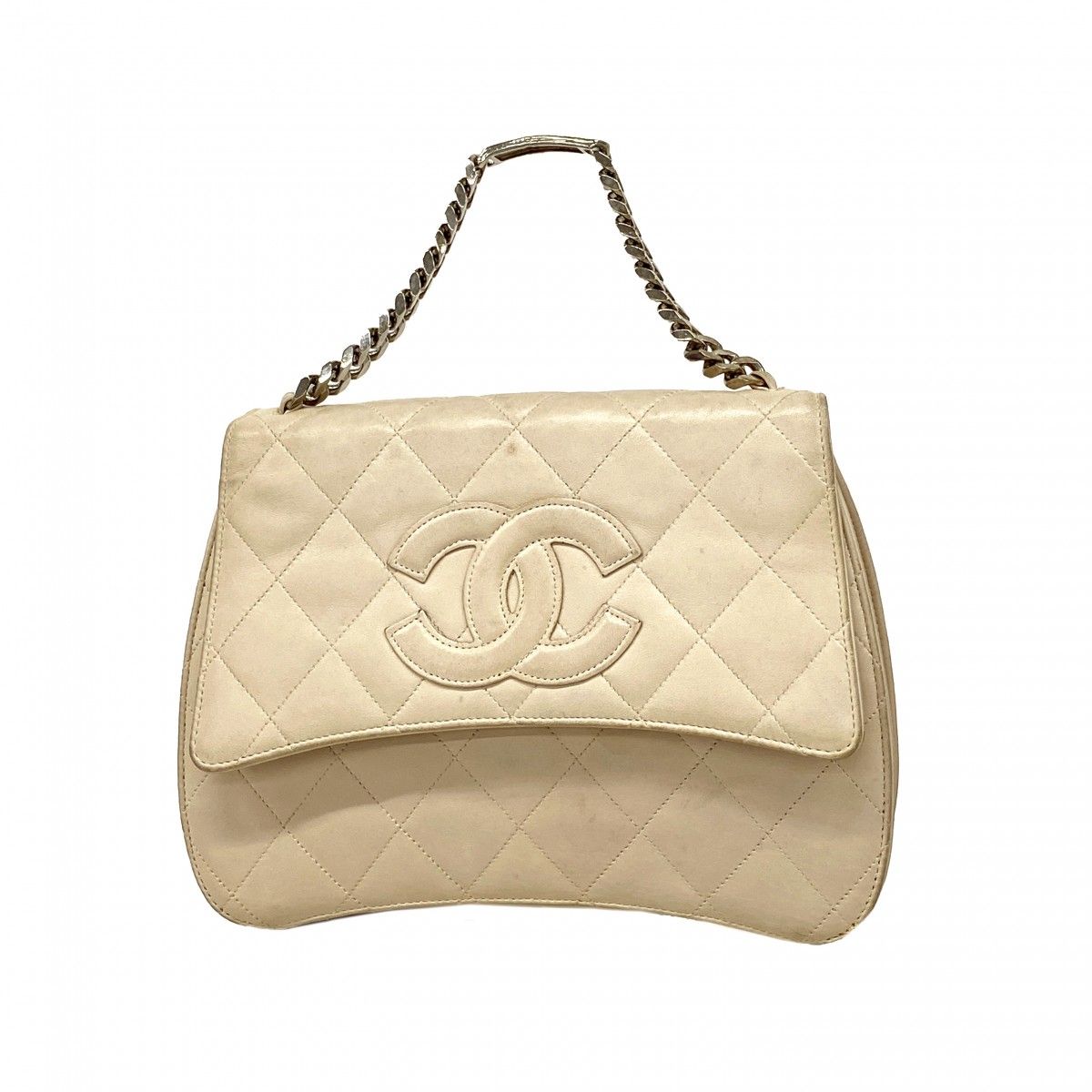 Chanel Handbag Quilted Lambskin Ivory Silver