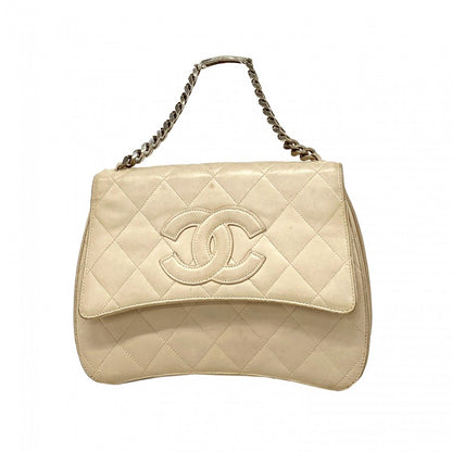 Chanel Handbag Quilted Lambskin Ivory Silver