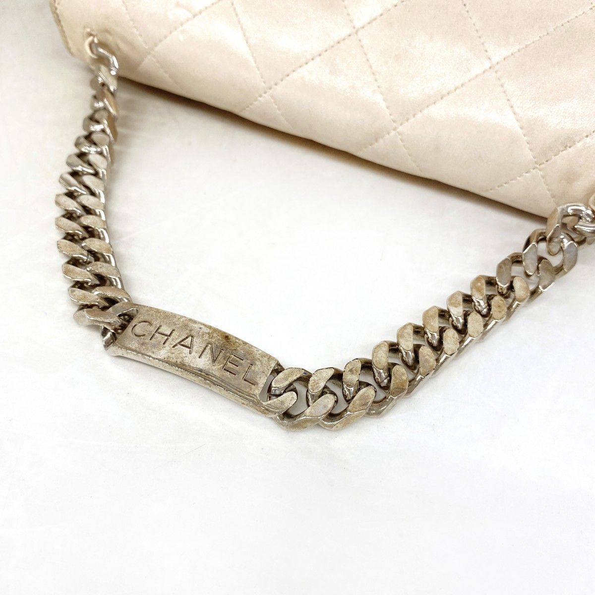 Chanel Handbag Quilted Lambskin Ivory Silver — view 9