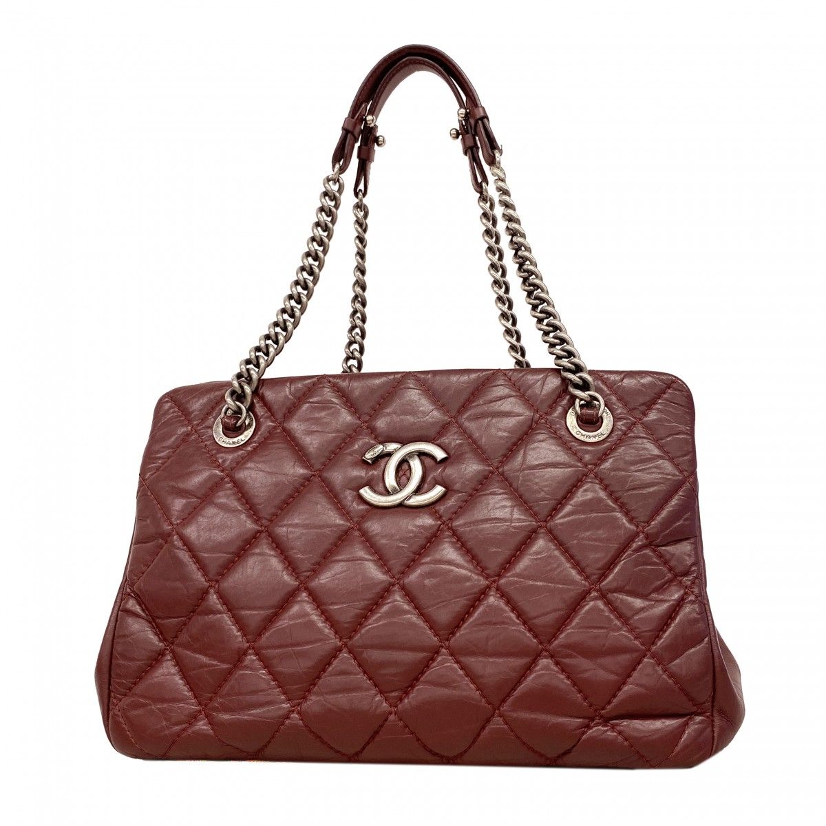 Chanel Chain Tote Quilted Leather Bordeaux Silver