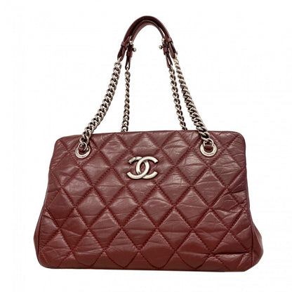 Chanel Chain Tote Quilted Leather Bordeaux Silver