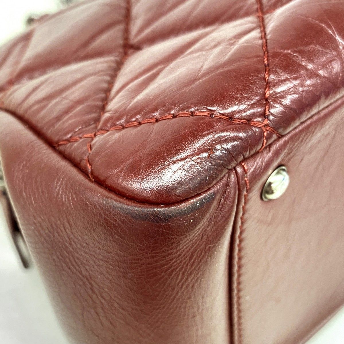 Chanel Chain Tote Quilted Leather Bordeaux Silver — view 6