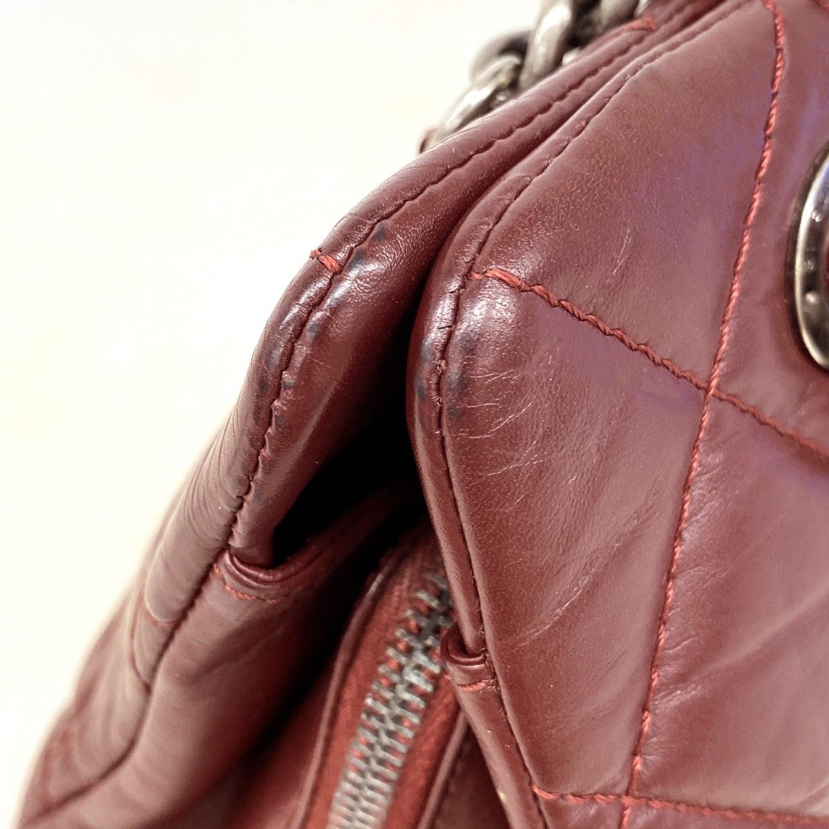 Chanel Chain Tote Quilted Leather Bordeaux Silver — view 7