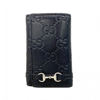 Gucci Key Case Guccissima Horsebit Leather Black Silver Key Holder