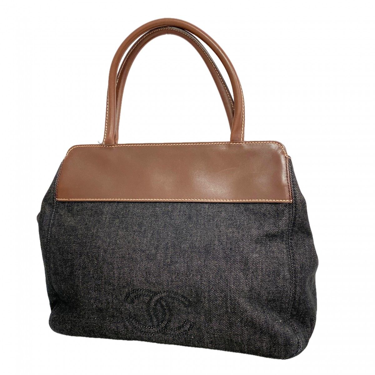 Chanel Tote Denim Brown Black Silver