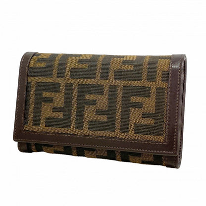 Fendi Wallet Zucca Nylon Canvas Brown Silver