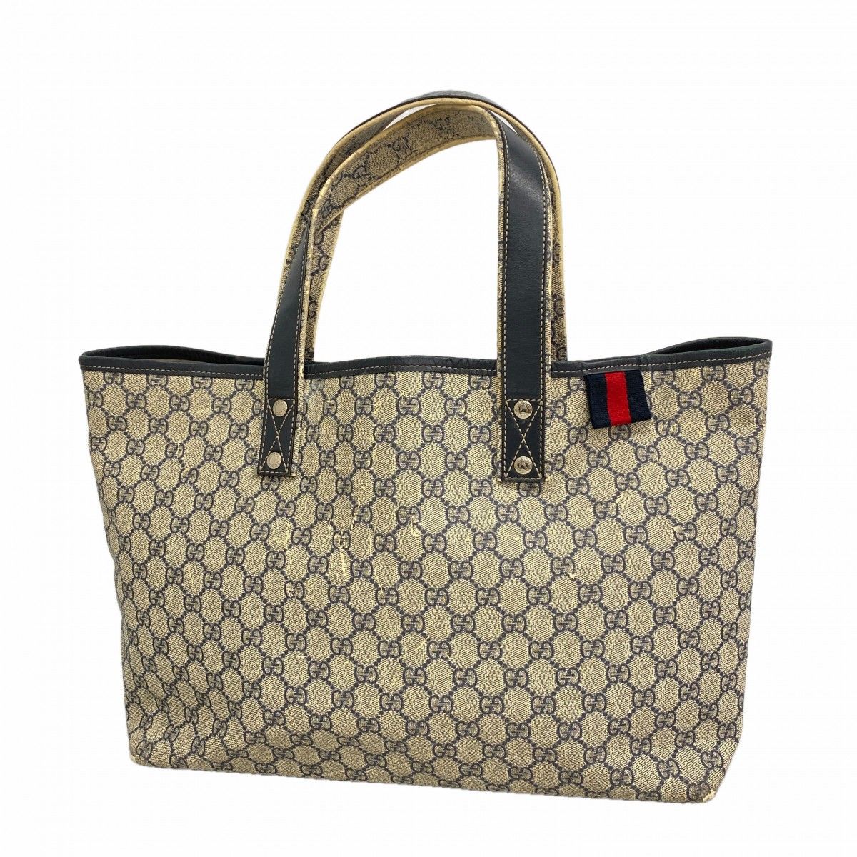 Gucci Tote GG Supreme Navy Beige Silver