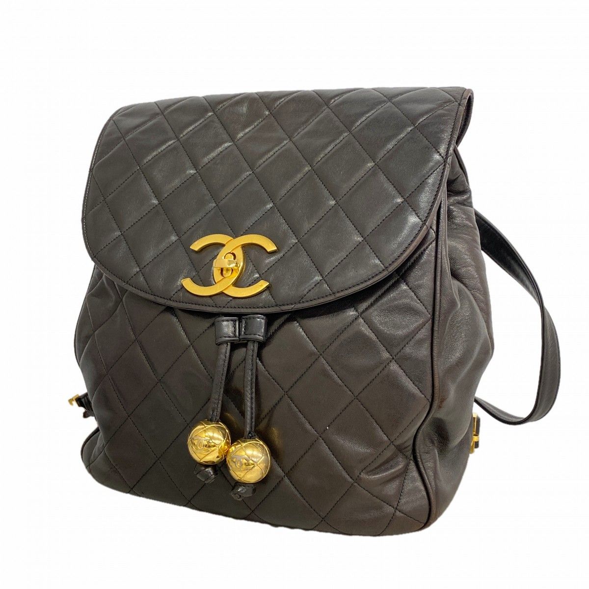 Chanel Backpack Quilted Lambskin Black Gold