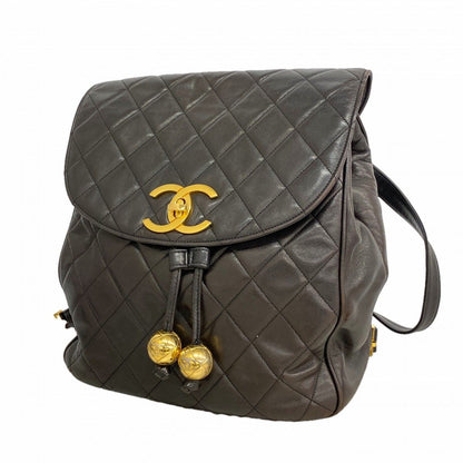 Chanel Backpack Quilted Lambskin Black Gold