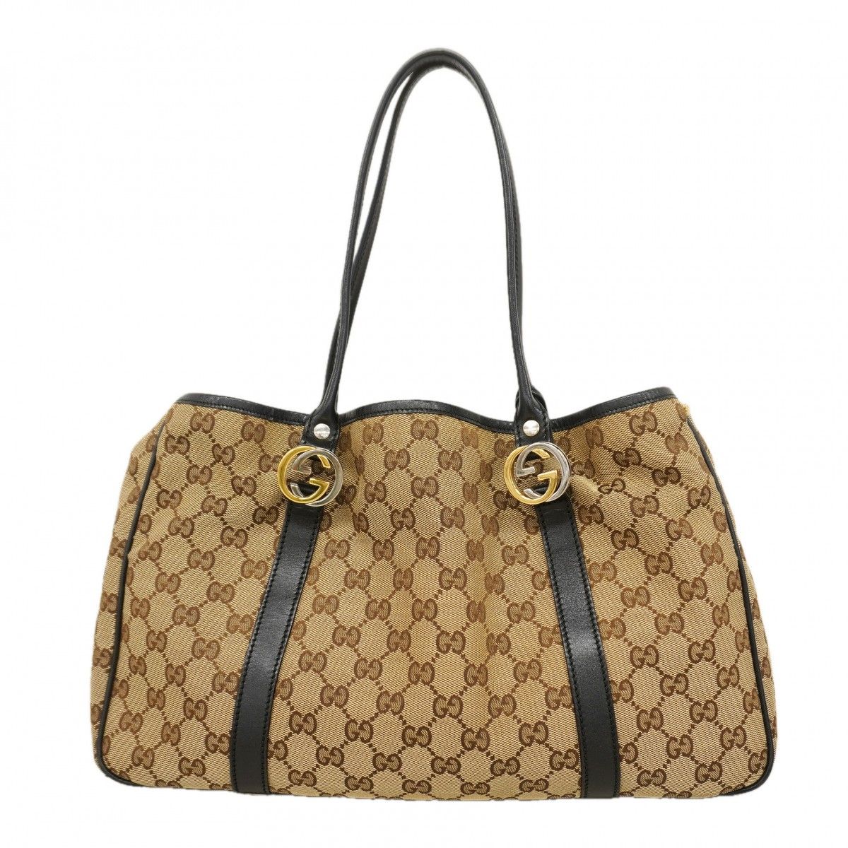 Gucci Tote GG Canvas Beige Black Gold Silver