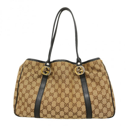 Gucci Tote GG Canvas Beige Black Gold Silver