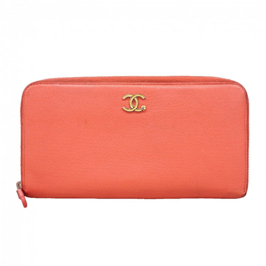 Chanel Wallet Leather Pink Silver